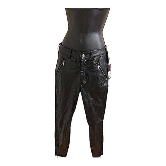 Guess‎ black leather zippered rocker crinkled rock n roll biker pants size 6 new - Picture 1 of 11